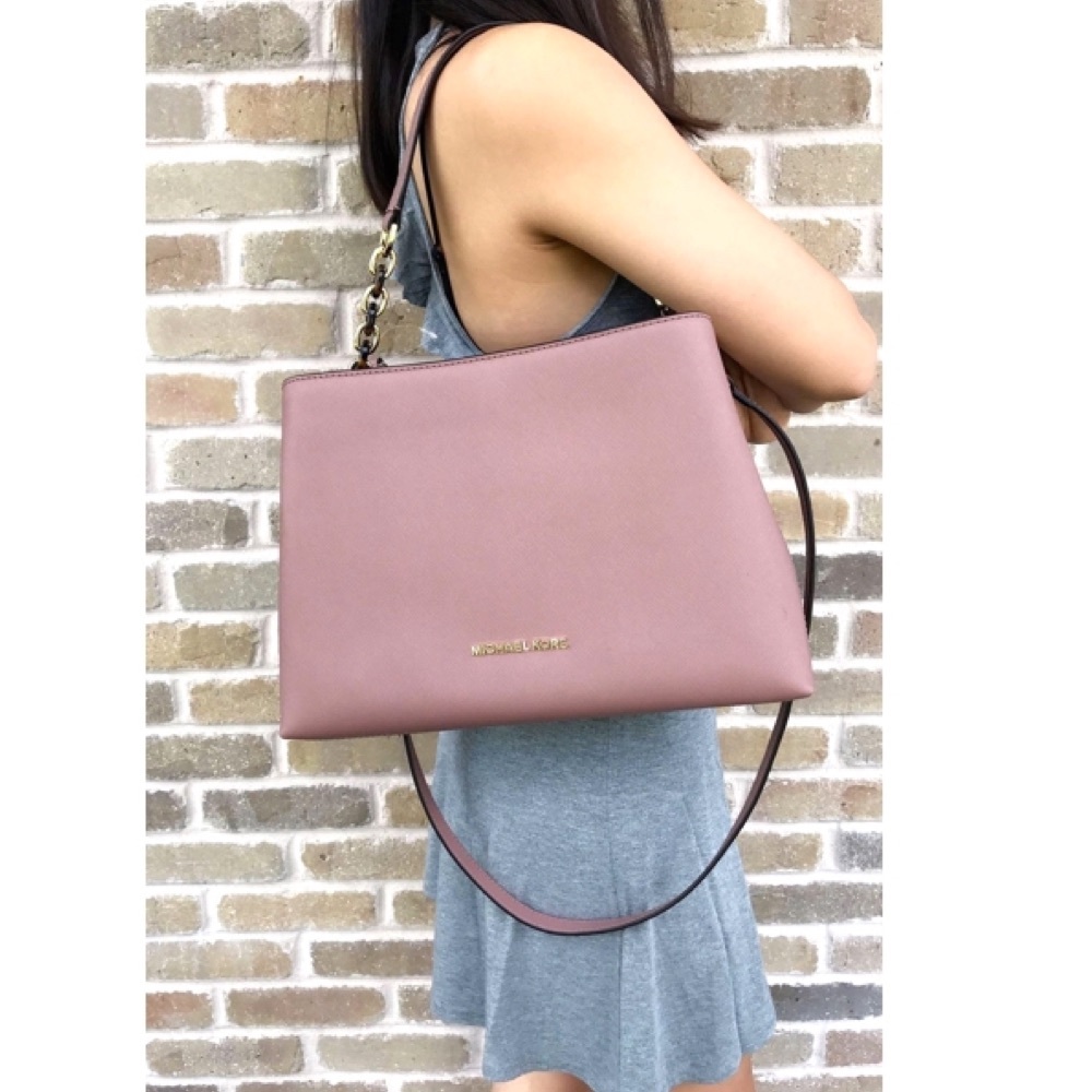 NWT MICHAEL KORS Large Saffiano Portia Satchel Crossbody Bag Dusty Rose - Picture 3 of 7